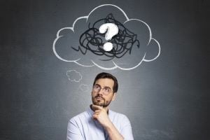 Businessman Thinking Question Mark Cloud Symbol